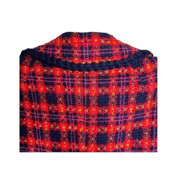 Taylor Brooke Wool Peacoat Double Breasted Red Plaid Tweed Button Women M - Picture 6 of 9